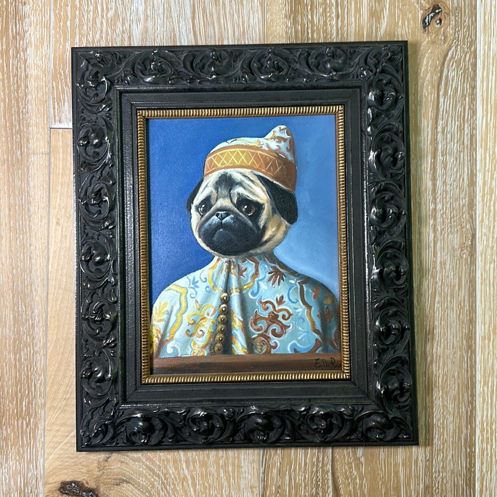 Pug Portrait in Venetian Costume Original Framed Painting